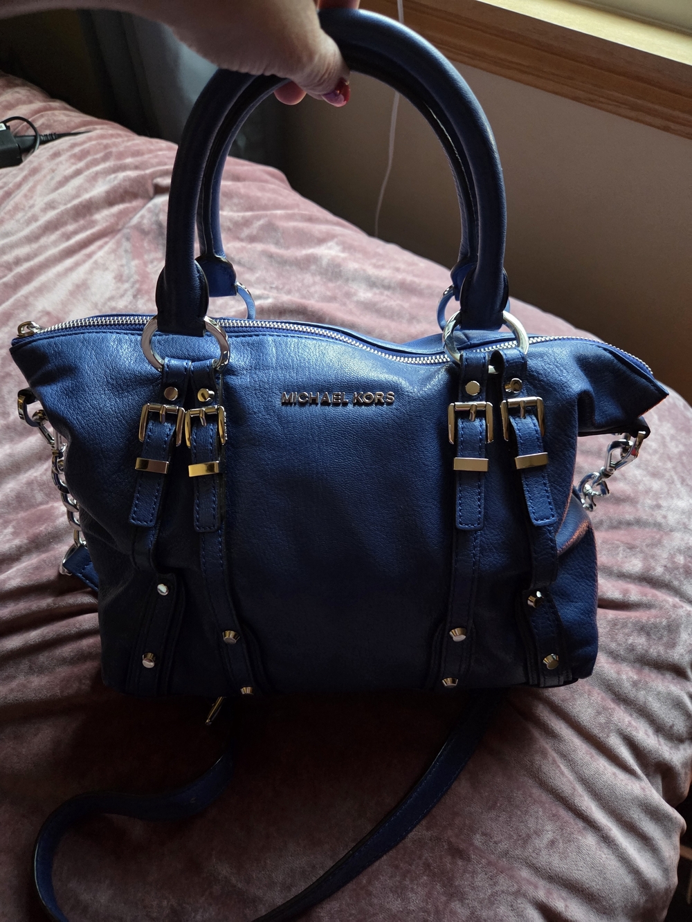 Michael Kors Blue Bedford Belted Medium Satchel
